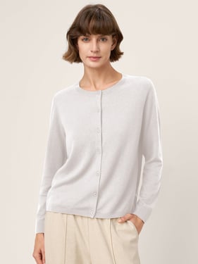 100% Extra-Fine Merino Wool Buttoned Knit Cardigan CAYLA - Optic White / L