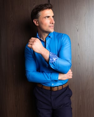 Cobalt Blue Oxford with Mind Maps Accents Button-Down Shirt