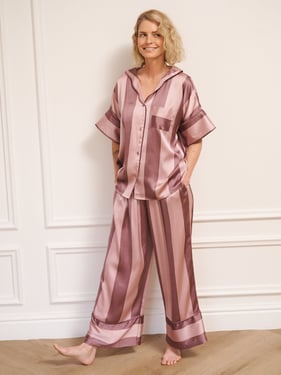 Womens Satin Oversize Pyjamas Mauve Stripe - 3XL / 22-24 / Mauve