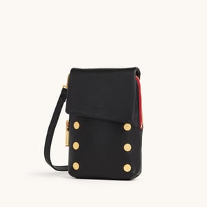 Hammitt VIP Mobile Black Brushed Gold Red Zip sml