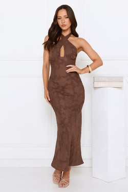 Legally Luxe Halter Maxi Dress Brown