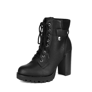 DREAM PAIRS Chunky Round Toe High Heel Ankle Boots