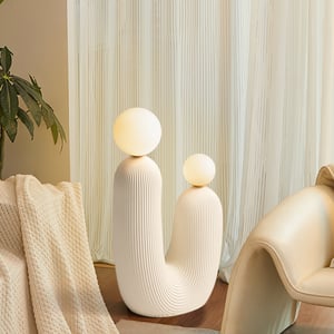Modern U-Shaped Sculptural Art Decor with LED Globe Lights – 25.2'' Tall Resin Display Piece, Warm White USB-Powered Lighting