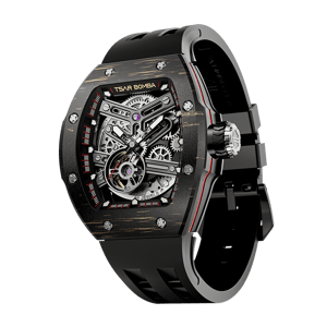 TSAR BOMBA Men's Automatic Skeleton Watch | Interchangeable Luxury Design | Gold | Atomic TB8218 | Carbon Fiber