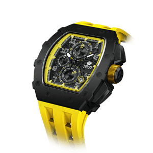 TSAR BOMBA Men's Affordable Luxury Quartz Watch | Black Yellow | Tonneau Case | Seiko Quartz Movement | 5ATM Waterproof Silicone Strap | Elemental TB8204Q