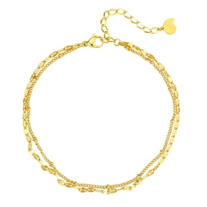Layered Curb and Bobble Chain Anklet Gold