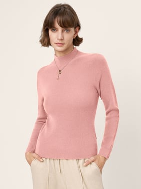 100% Mongolian Cashmere Seamless Tailored Mock Sweater RAYA - Pastel Pink / XXL