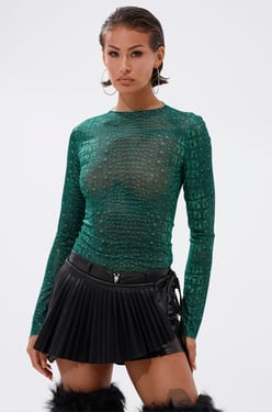 AKIRA Jessica Python Long Sleeve Mesh Top | Size 1X