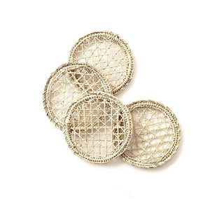 Crisscross Handwoven Iraca Coaster - Natural Palm with Color Accents / Marigold