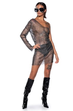 AKIRA Knight In Shining Armor One Shoulder Mini Dress | Black | Size Large/XL