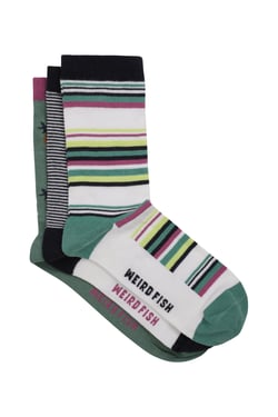 Weird Fish Parade Patterned Socks 3 Pack Navy Size 4-7