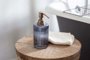 nkuku Valeska Recycled Glass Soap Dispenser | Bathroom | One Size | Grey Smoke