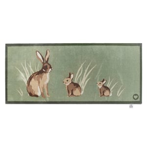 Rabbit 1 Green Washable Runner - 65x150cm