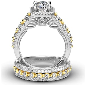 Jeulia Two Tone Halo Round Cut Sterling Silver Ring Set