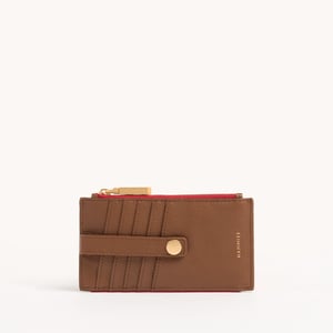 Hammitt 210 West Mahogany Pebble Brushed Gold Red Zip