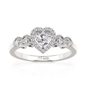 Jeulia Heartbeat Promise Ring Milgrain Sterling Silver Round Cut