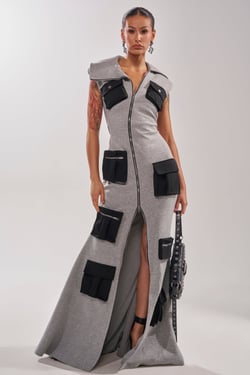 AKIRA Don't Mess With Me Collared Maxi Dress Scuba | Grey | Size 1X