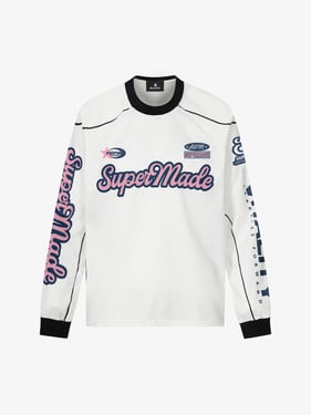 Supermade Jersey Graffiti Letter Long Sleeve T-Shirt - White / 2XL