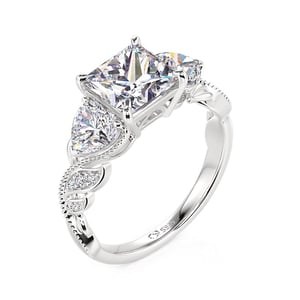 Jeulia Twist Leaf Vine Heart Design Three Stone Engagement Ring