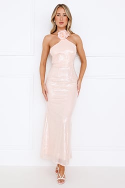 Star Shine Halter Sequin Maxi Dress Pink