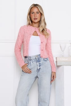 Rose Wool Blend Knit Cardigan Pink