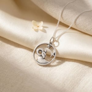 Aries Zodiac Horoscope Charm Sterling Silver Necklace