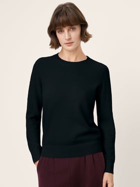 100% Mongolian Cashmere Seamless Ribbed Trims Crewneck Sweater TAWNY - Charcoal Black / XXL