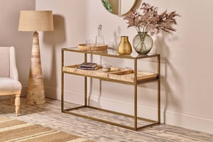 nkuku Luzon Iron & Mango Wood Display Console Table | Tables | One Size | Brass