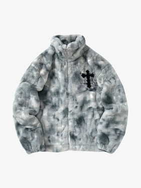 Heavy-Duty Faux Lambswool Tie-Dye Urban Jacket - 1558 - Blue / 2XL