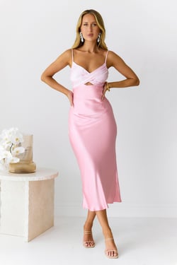 Spellbinding Satin Midi Dress Pink