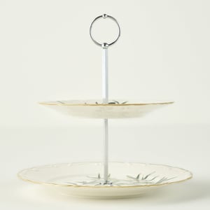 Olive Porcelain 2-Tier Serving Stand