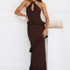 Mango Mojito Halter Maxi Dress Brown