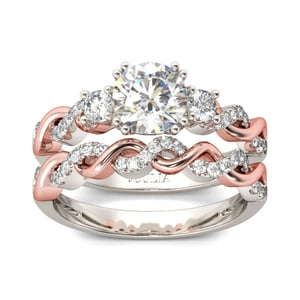Jeulia Twist Two Tone Round Cut Sterling Silver Ring Set