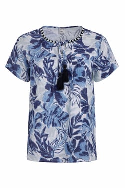 Weird Fish Sofia Organic Cotton Printed Double Cloth Blouse Estate blue Size 10