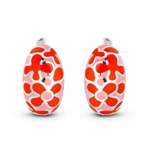 Jeulia "Red Flowerlet" Enamel Sterling Silver Hoop Earrings