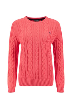 Weird Fish Amberise Crew Neck Cable Knit Jumper Flamingo Size 8