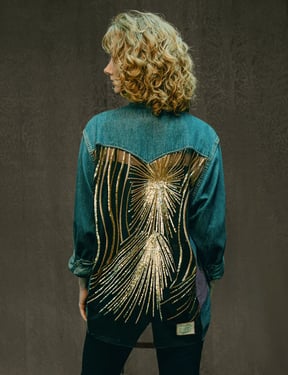 Party Back Shirt - Gold Sequin - Blue Denim