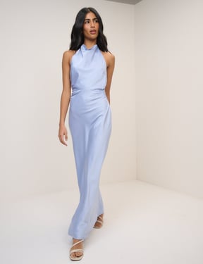 Soft Blue Satin Column Devin Maxi Dress