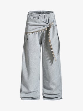 Street Detachable Flap Lace-up Jogger Pants - Flower Ash / XXL
