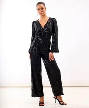 Black Sequin Jersey Jumpsuit - 20