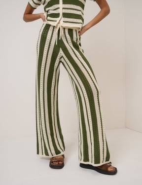 Green Crochet Striped Trousers