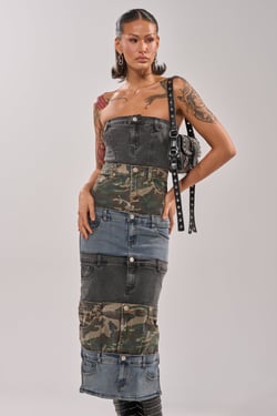 AKIRA Patchwork Paradox Denim Maxi Derss | Size 1X
