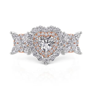 Jeulia Double Halo Two Tone Heart Wedding Ring