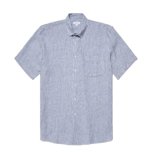 Sunspel SS Italian Linen Shirt Navy / White Linen Stripe