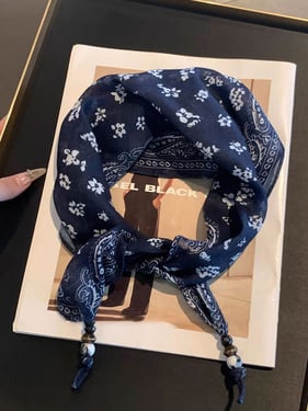 Bohemian Floral Multi-Functional Silk Scarf - Navy Print / One Size