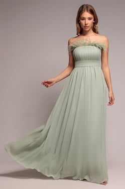 Goddiva Bridesmaids Chiffon Maxi Dress - Sage Green