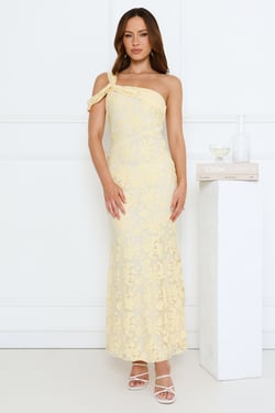 Velour Glow One Shoulder Maxi Dress Yellow