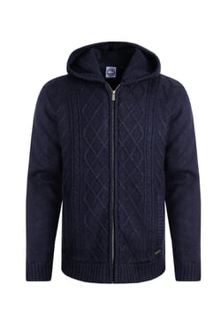 Weird Fish Brodhi Borg Lined Cable Knit Full Zip Hoodie Midnight Size XL