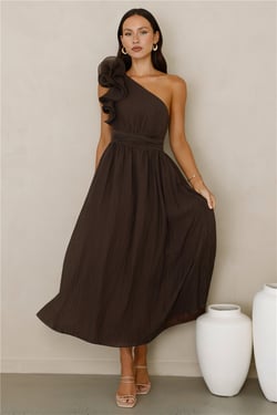 Find Out One Shoulder Midi Dress Brown