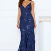 Evening Bloom Mesh Maxi Dress Navy